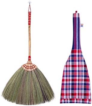 Asian Flower Grass Broom Witch Broom Bamboo Stick Handle Red or Green on Random