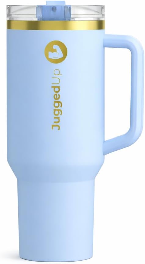 Hydra 40oz Insulated Stainless Steel Tumbler with Handle & Flip Straw Lid – Leak Proof Vacuum Travel Mug, Cup Holder Compatible, BPA Free – Sky Gold