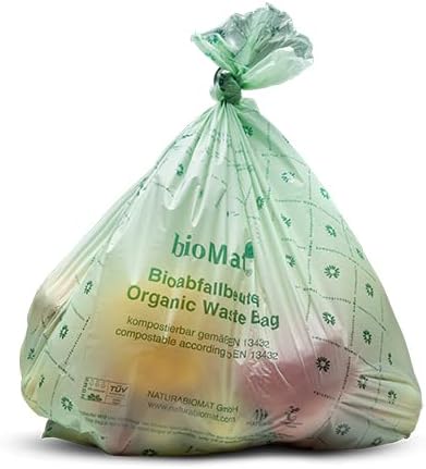 bioMat Compostable Trash Bags 8 Gallon, 10 Count, Medium flat top Kitchen Food Scrap Bin Liners, BPI, CMA and OK Compost HOME certified, Meets the ASTM D6400 Standard