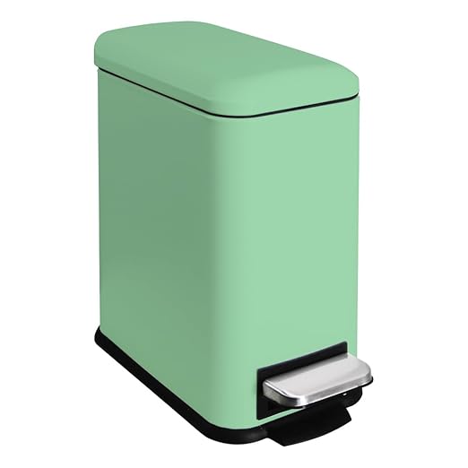 5 Liter / 1.3 Gallon Trash Can with Removable Liner, Soft Close lid & Step Pedal, Stainless Steel Trash Bin for Bathroom,Bedroom,Home Office,Green