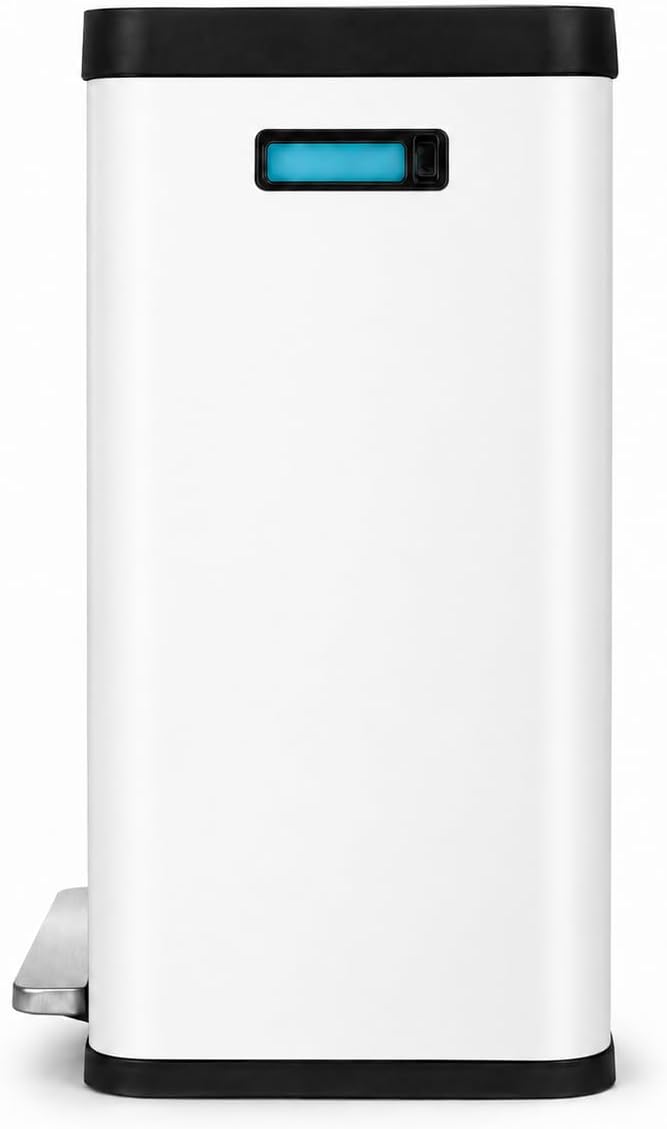 Home Zone Living 19 Gallon Kitchen Trash Can with Dual Compartments for Recycling, CleanAura Odor Control, Stainless Steel, Matte White, 70 Liters Total