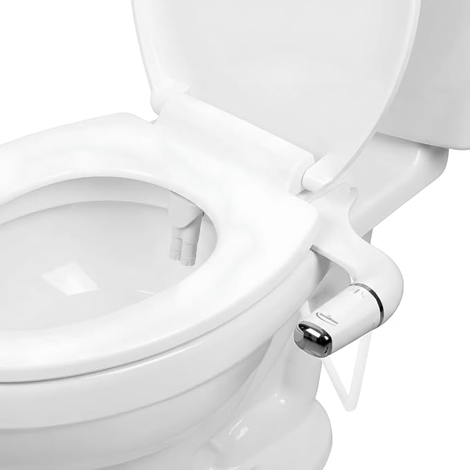 GenieBidet Bidet Attachment for Toilet - Ultra-Slim Hygienic Bidet Attachment For Existing Toilets - Bidet Toilet Seat Attachment with Pressure Controls - Travel Bidet Included (Left Hand Operation)