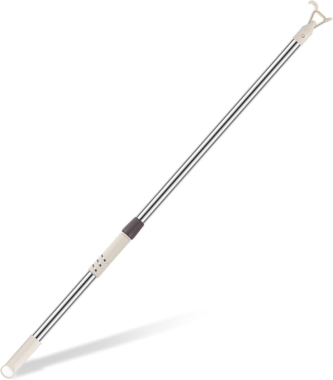 Reallnaive 1 Pack Telescoping Skylight Pole with Hook up 47 to 138 Inch Wand for Blinds Tension Rod Blinds Shades Stainless Steel Adjustable Curtain Pull Wand for Skylight Cordless Window (Beige)