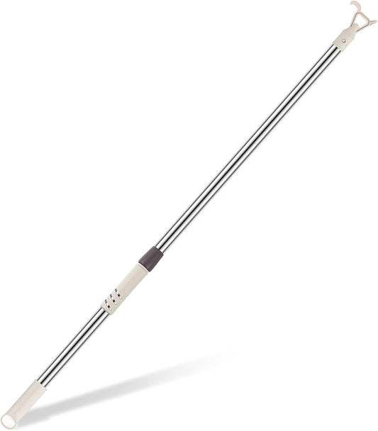 Reallnaive 1 Pack Telescoping Skylight Pole with Hook up 47 to 138 Inch Wand for Blinds Tension Rod Blinds Shades Stainless Steel Adjustable Curtain Pull Wand for Skylight Cordless Window (Beige)