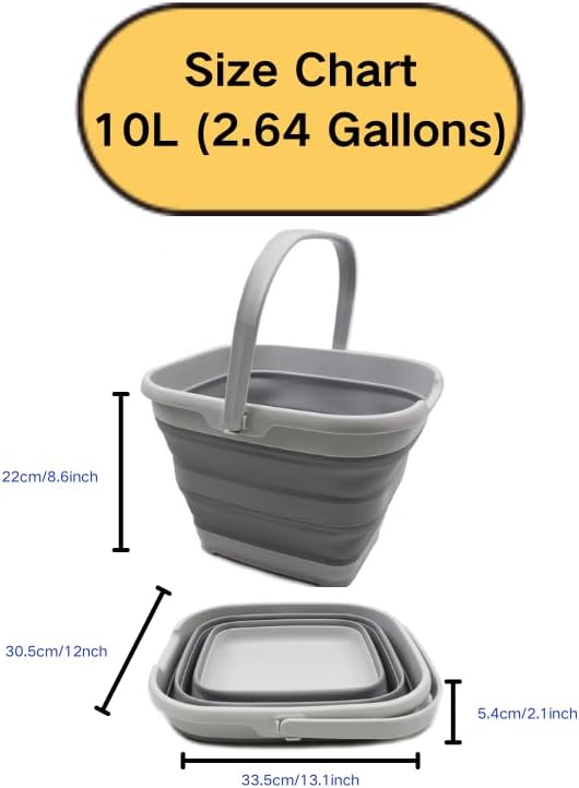 SAMMART 10L (2.6 Gallon) Set of 2 Collapsible Rectangular Handy Basket/Bucket (Grey, 2)