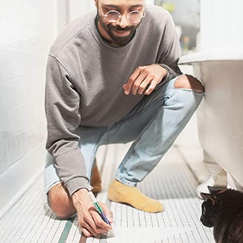 Grout Pen Tile Paint Marker: Waterproof Grout Colorant and Sealer Pen to Renew, Repair, and Refresh Tile Grout - Cleaner Coating Stain Pens - 2 Pack, 15mm Wide Light Grey and 5mm Narrow White Tip