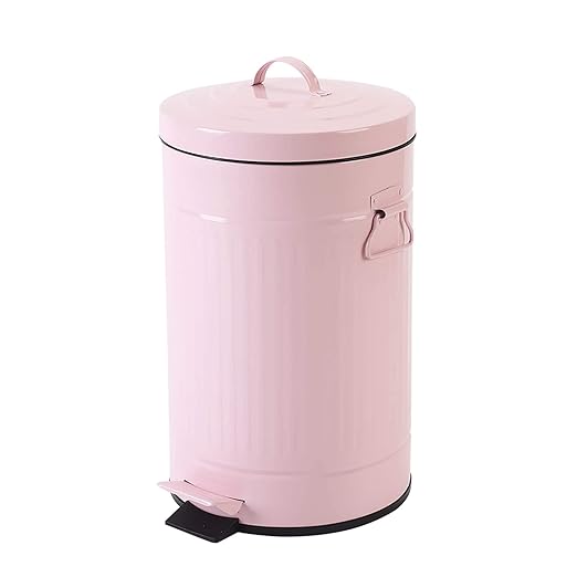Pink Trash Can with Lid, Bathroom Bedroom Waste Basket Soft Close, Small Garbage Can, Retro Vintage Home Office Trash Can, 12 Liter/3 Gallon, Glossy Pink