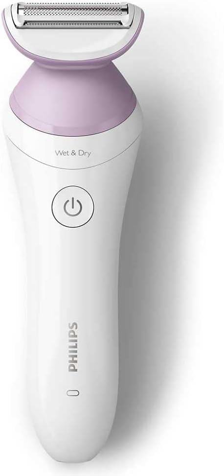 Philips Lady Shaver Series 6000, Single Foil Shaver - Wet & Dry, Cordless - Includes 4 attachments (trimming comb, soft glide cap, skin stretcher, exfoliation glove) - White/Purple - BRL136/00