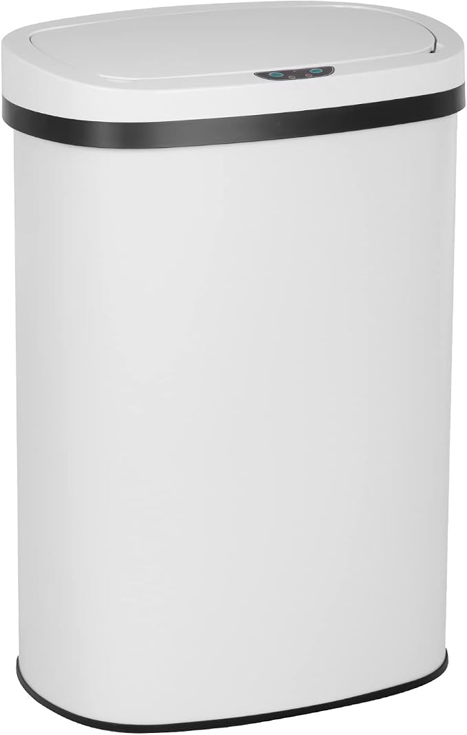 Furniture of America Verbena 13 Gallon Metal Household Trash Can with Motion Sensor Lid for Kitchen, White