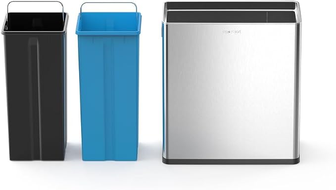 Step N' Sort Motion Sensor Trash Can (60L) – Touchless Stainless Steel Kitchen Garbage & Recycling Bin with Dual Compartments, Soft-Close Lid & Fingerprint-Proof Finish