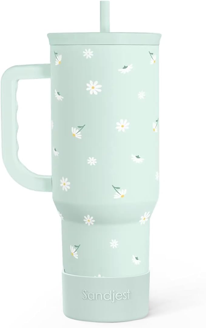 Daisy 40oz Tumbler with Handle and Straw – Flower Insulated Stainless Steel Travel Coffee Mug for Women Girls - Gift Idea for Birthday Christmas Mothers Day