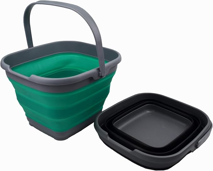SAMMART 10L (2.6 Gallon) Set of 2 Collapsible Rectangular Handy Basket/Bucket (Bluish-Green + Black, 2)