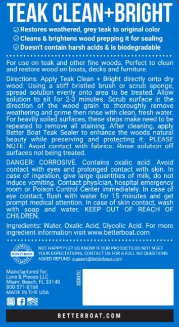 Better Boat Teak Cleaner and Brightener for Wood, Teak Oil or Sealer for Boats, Indoor Furniture, Shower Stools, and Outdoor Wood Furniture Restorer for Stains
