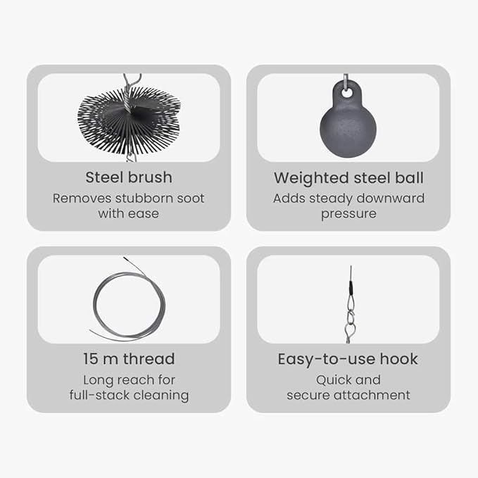 vidaXL Round Chimney Cleaning Brush Kit-5.9" Diameter- Steel Wire Brush with Chain-Attached Ball and Thread- Durable Fireplace and Chimney Cleaning Tools
