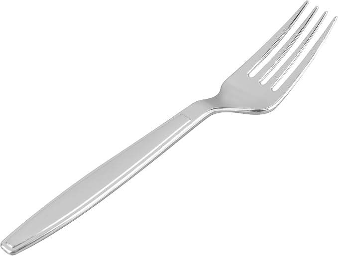 Restaurantware Moderna 7.3 Inch Disposable Forks 250 Recyclable Plastic Cutlery - Crack-Resistant For All Types Of Meals Silver Plastic Party Forks