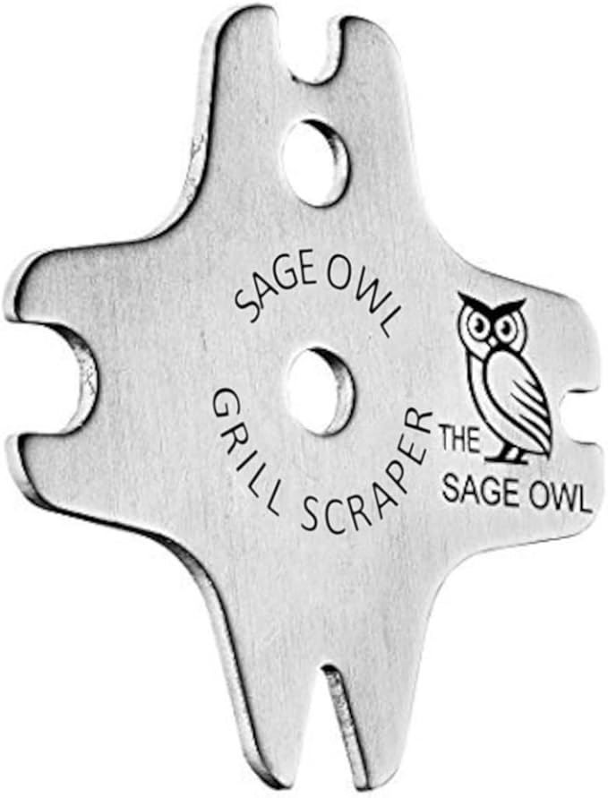 Sage Owl Bristle-Free Brass BBQ Grill Scraper with 17.5’’ Handle and Extra Portable Standard Stainless Steel Barbecue Grill Cleaner Tool - Cooking Stocking Stuffers Men