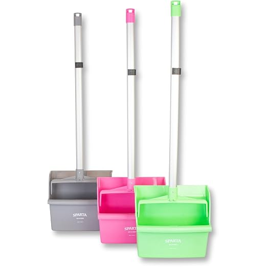 SPARTA Color Coded Upright Dustpan with 30 Inch Aluminum Handle, Serrated Edge and Locking Yoke, Standing Commercial Floor Dust Pan, Pink, Pack of 6
