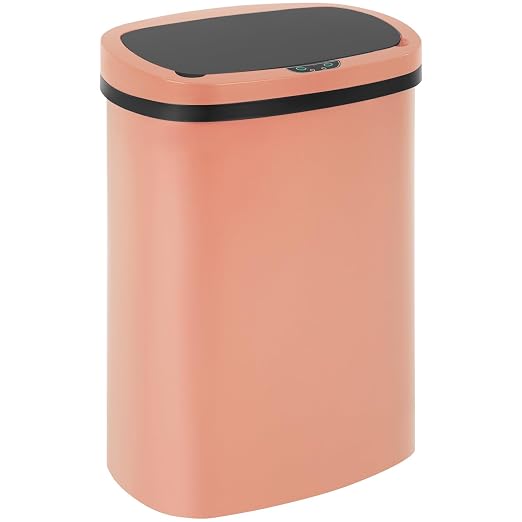BestOffice Trash Can Broken-Resistant Plastic Touch Free High-Capacity Garbage Can with Lid for Bedroom Bathroom Home Office 49 Liter 13 Gallon Trash Can Automatic Kitchen Trash Can (Pink)