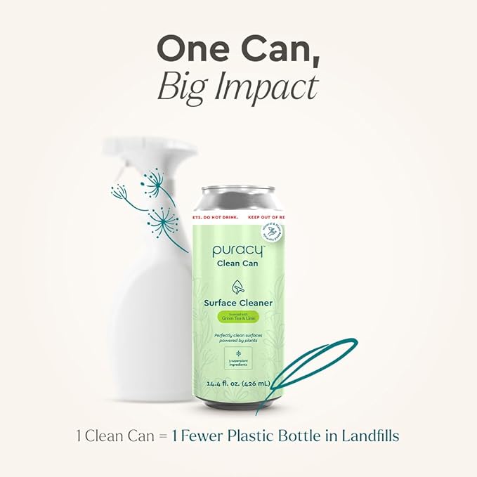 Puracy All Purpose Cleaner Clean Can- Plan t– Plant-Powered Multi-Surface Cleaner - Surface Cleaner Solution As Seen on TikTok (Green Tea + Lime, 14.4 fl oz, Starter Set)