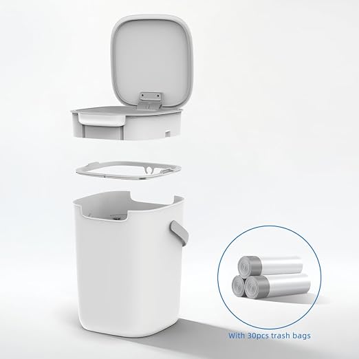 4 Gal Trash Can with Lid,Motion Sensor Trash Bin, Automatic Touchless Garbage Can,Odor Control, 15 Liter White Wastebasket Bin for livingroom,Bedrooms,Bathrooms,Office,Kitchens.