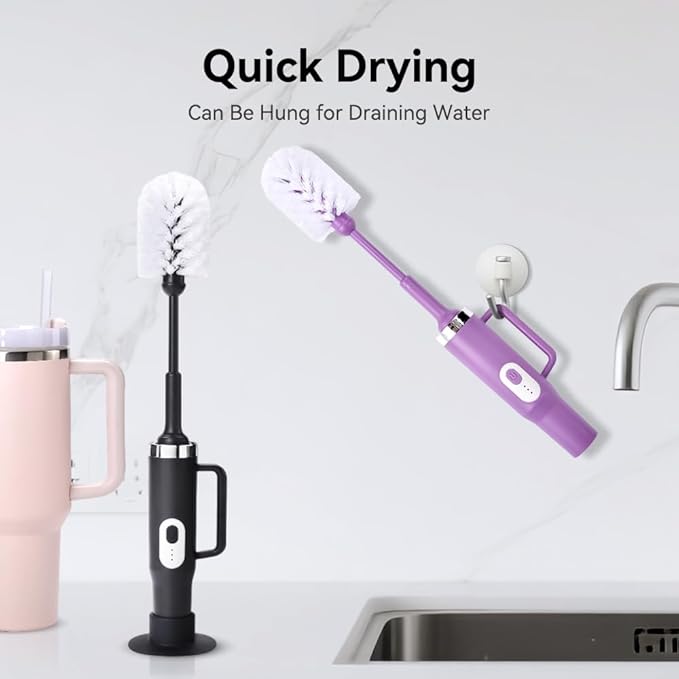 Rechargeable Electric Bottle & Cup Brush, 360° Thorough Cleaning Without Blind Spots, Suitable for Baby Bottles, 64-Ounce Mugs, Straws, Wine Glasses, etc., Easy to Air-Dry and Portable