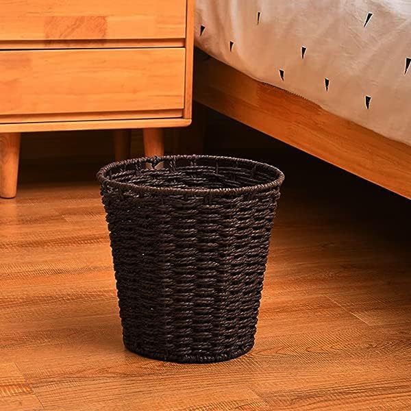 Zuvo Round Wicker Waste Basket Paper Bin - Wicker Trash Basket - Woven Trash Can Rubbish Basket for Bedroom, Bathroom, Offices or Home (Brown)