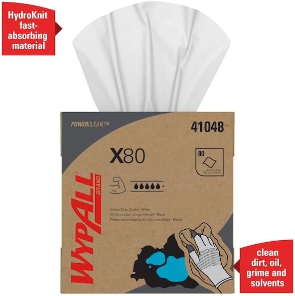 X80 Cloths, HYDROKNIT, POP-UP Box, 9 1/10 x 16 4/5, White, 80/Bx, 5 Boxes/Carton