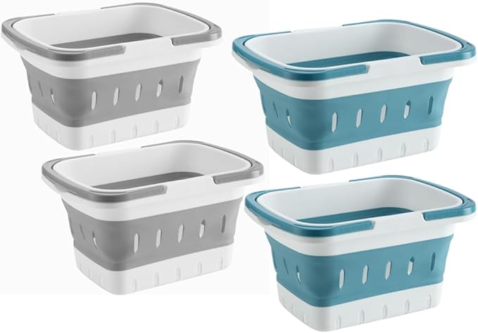 4 Pack Collapsible Plastic Shower Caddy Basket with Handles, Box Storage Organizer Laundry Bin for Bathroom, Kitchen, Dorm,Gym
