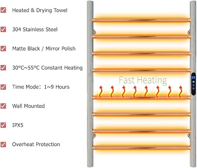 KWW Heated Towel Rack, Remote Control with APP Tuya, Towel Warmer with Timer, Wall Mounted Hot Towel Warmer for Bathroom (Polished, 7Bars)