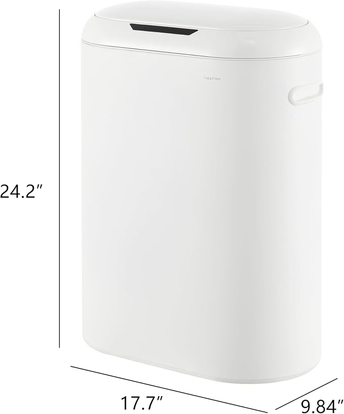 happimess HPM1016C Robo Kitchen 13.2-Gallon Slim Oval Motion Sensor Touchless Trash Can with Touch Mode, Fingerprint Resistant, Modern, Minimalistic for Home, Kitchen, Office, Bathroom, Cotton White