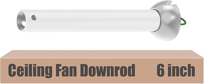 6 inch White Ceiling Fan Downrod with Ball Head, Downrod for Ceiling Fan, 1 inch Outside Diameter, Suitable for a Wide Range of Fans (with Ball Head, Not Threaded)