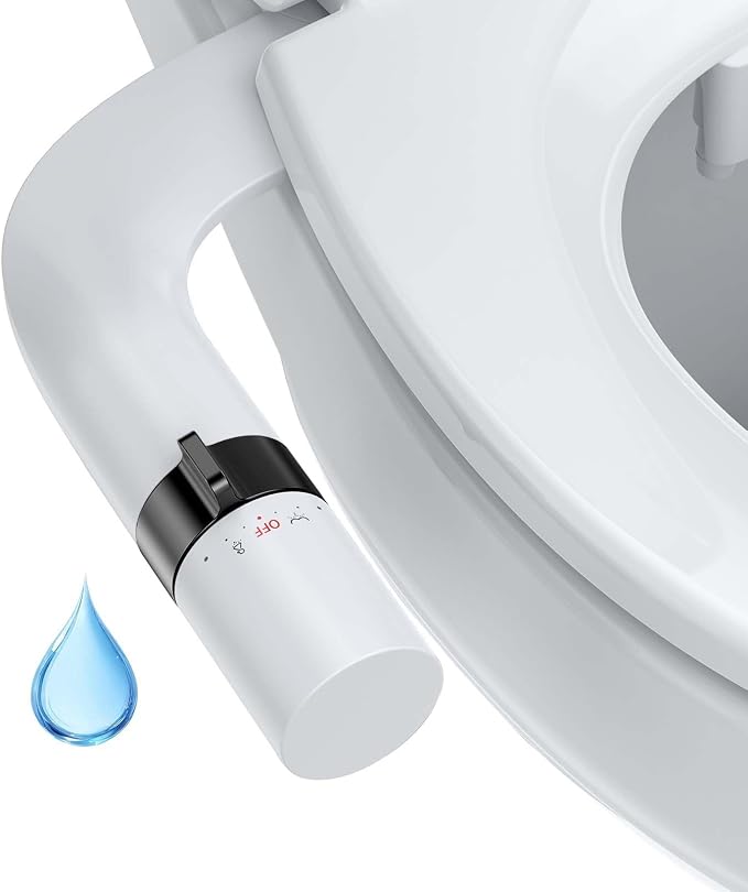GarveeHome Ultra-Slim Bidet Attachment, Non-Electric Toilet Bidet with Dual Self-Cleaning Nozzles, Adjustable Water Pressure for Frontal and Rear Wash, Easy Installation, Black