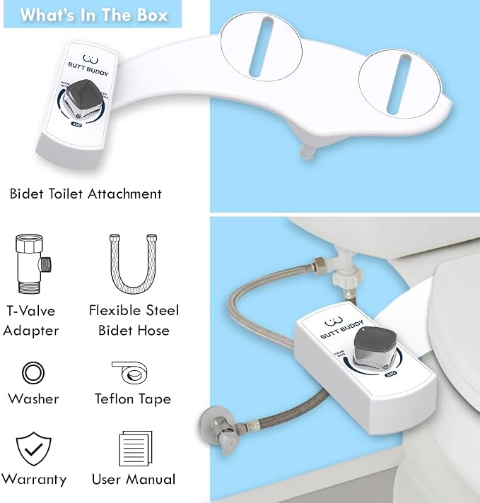 Bidet Toilet Attachment – A Non-Electric Self Cleaning Fresh Water Sprayer with Adjustable Water Pressure Nozzle & Easy Home Installation (Self Nozzle Cleaning | Gentle Wash)