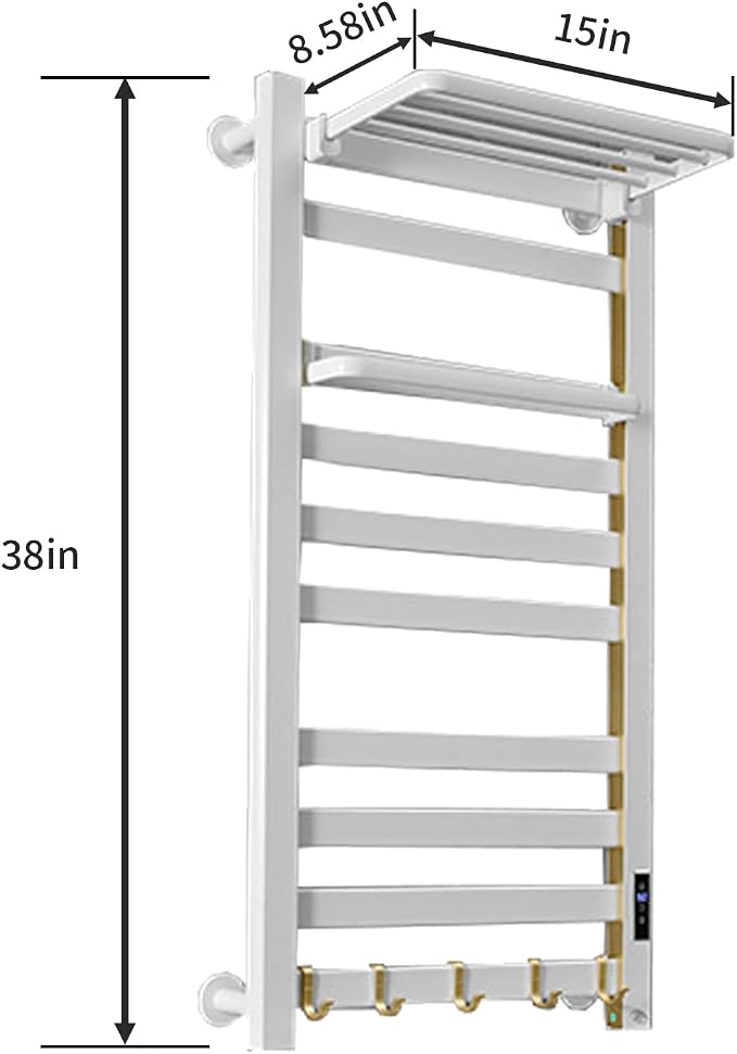 Heated Towel Rack for Bathroom Towel Warmer Racks Wall Mounted with Shelf,Timer & Temperature Multi-Level Adjustments with 10 Bars for Bathroom Shower Hot Tub(White)