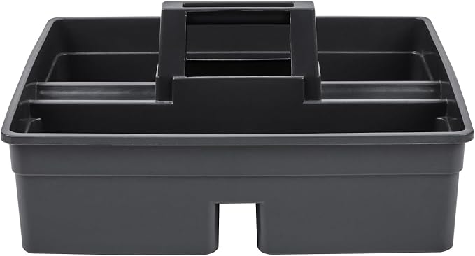 Restaurantware-RW Clean 15.2 x 13.2 x 6.7 Inch Cleaning Caddy, 1 Triple Compartment Cleaning Supply Caddy - With Handle, Crack-Resistant, Black Plastic Cleaning Basket, For Cleaning Supplies,