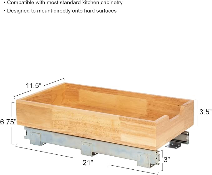 Household Essentials Glidez Steel and Wood Pull-Out/Slide-Out Storage Organizer for Under Cabinet Use - 1-Tier Design - Fits Standard Size Cabinet or Shelf, Brushed Nickel and Natural