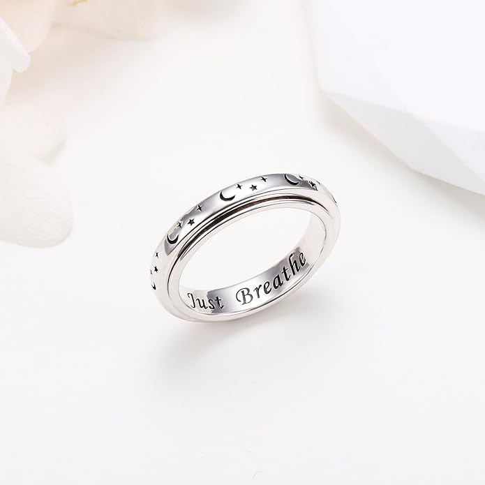 S925 Sterling Silver Spinner Fidget Anxiety Worry Relieving Boredom ADHD Autism Band Rings