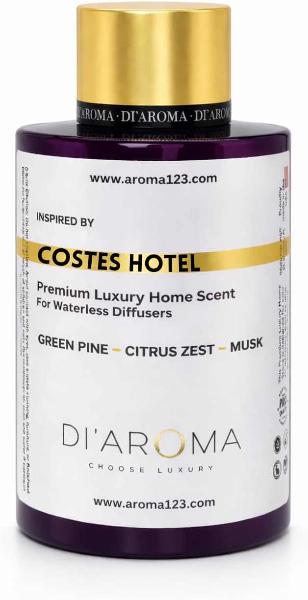 Di’Aroma Luxury Hotel Resort Collection Fragrance Oil, Diffuser Oil for Waterless & Cold-Air Diffusers, Premium Air Freshener, Long-Lasting Home & Business Scent, Made in USA (120ml, Costes Hotel)