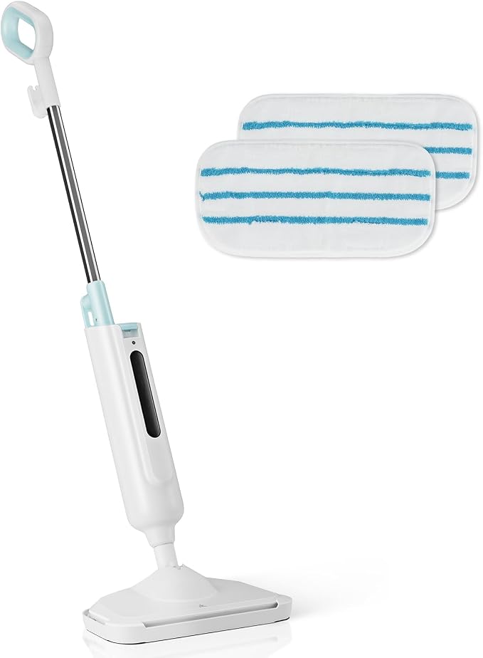 Simple Deluxe Steam Mop for Floor Cleaning, Lightweight Floor Steamer Cleaner Mop - Ideal for Hardwood/Tile/Laminate Floors Carpet, 2 Washable Pad, White and Green
