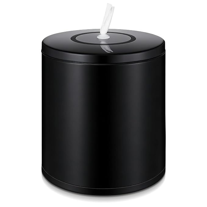Tandefio Stainless Steel Countertop Wipe Dispenser Fits Wipes on Rolls 10 x 11.5 Inch Round Tissue Holder Refillable Tabletop Cylinder Container for Fitness Clubs Gym Schools Daycares (Black)