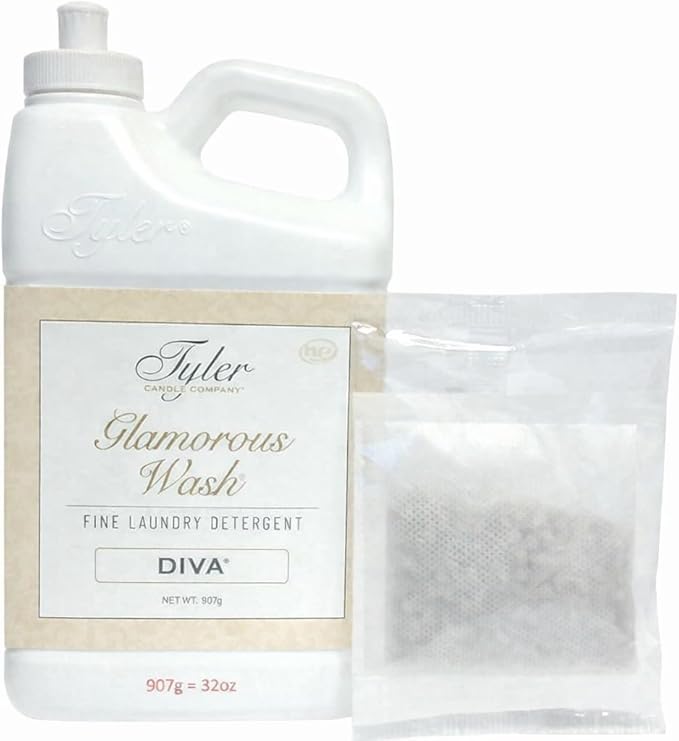Tyler Candle Wash Diva 32 Fl Oz Laundry Detergent w/Dryer Sachet Pouch, Pull and Pour Spill Proof Cap fh