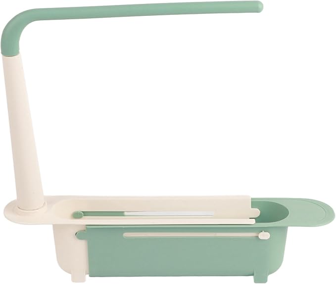 Telescopic Sink Storage Rack Rag Rack Shelf Dishwashing Drain Basket Hook Organizer Large Capacity Kitchen Under Sink Organizers (Green)