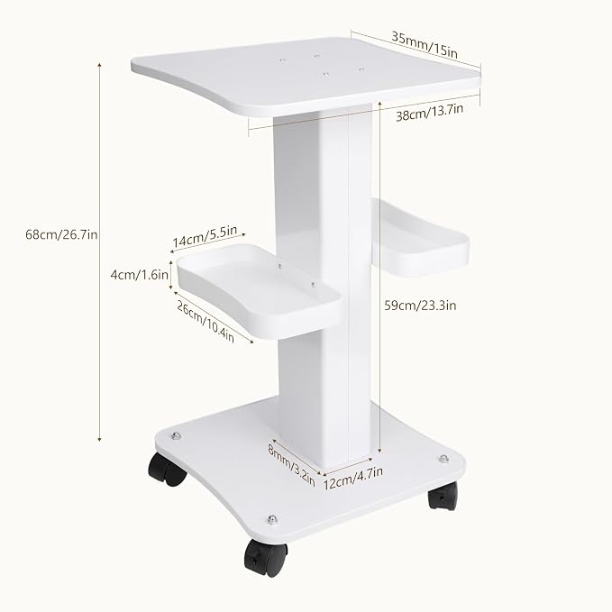 Upgrade Esthetician Beauty Trolley Cart with Wheels and 2 Trays, 4 Tier Beauty Rolling Cart, Spa Salon, Beauty Machine Trolley, Load 135lbs, 26.7 x 13.8 x 15 inch