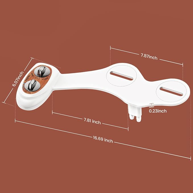 YASFEL Bidet, Self-Cleaning Bidet Attachment for Toilet - Non Electric Dual Nozzles Cold Water Bidet Toilet Seat Attachment with Adjustable Pressure Control, for Frontal & Rear Wash (Wood Color)