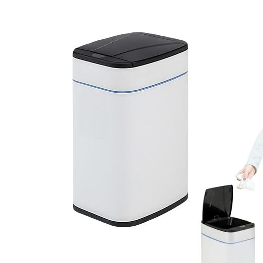 Garbage Can with Lid, Intelligent Sensor Opening and Closing, Small Garbage Can for Living Room, Bedroom, Kitchen and Bathroom (1, Square White)