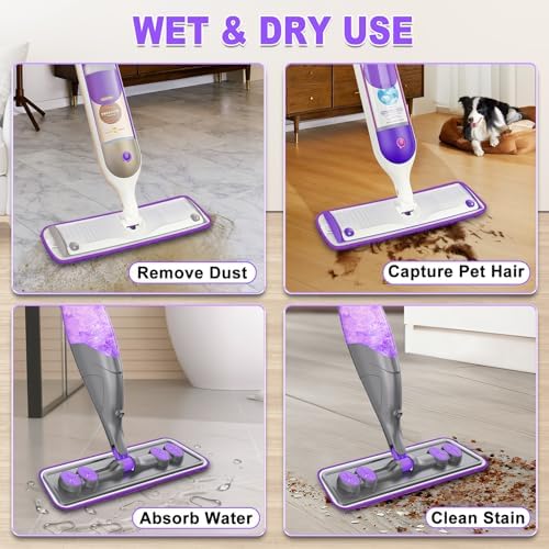 Spray Mop for Hardwood Floor Cleaning with 2 Disposable Refills & 5 Reusable Microfiber Pads