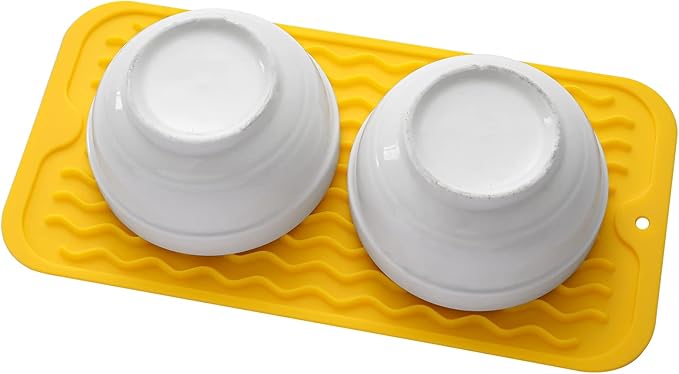 MicoYang Silicone Dish Drying Mat for Multiple Usage,Easy clean,Eco-friendly,Heat-resistant Silicone Mat for Kitchen Counter or Sink,Refrigerator or Drawer Liner Yellow S 12 inches x 6 inches