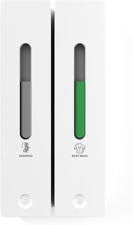 Shampoo and Conditioner Dispenser 2-Chamber Wall-Mounted Shower Soap Dispenser, No-Drill Installation, 800ML Capacity, Ideal for Bathrooms and Hotels