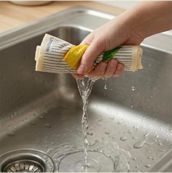 Lemon Collection Swedish Dishcloth, Reusable Paper Towel, Super Absorbent Cellulose Sponge, Kitchen Cleaning Cloth, Washable & Compostable (Lemon Zest Stripe 1 Pack)