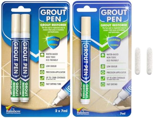 Grout Pen Tile Paint Marker: Cream 1 Pack and 2 Pack with Extra Tips (Narrow, 5mm) - Waterproof Grout Colorant and Sealer Pen to Renew, Repair, and Refresh Tile Grout - Cleaner Floor Pens